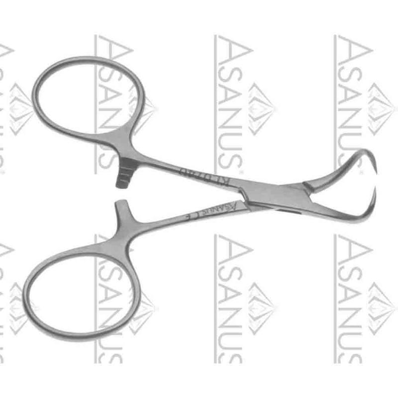 Зажими, хірургічні, для рушників та трубок, "Backhaus", з кремальєрою, загальна довжина 90 mm 3 1/2". Бренд - Asanus Medizintechnik Gmb, Німеччина